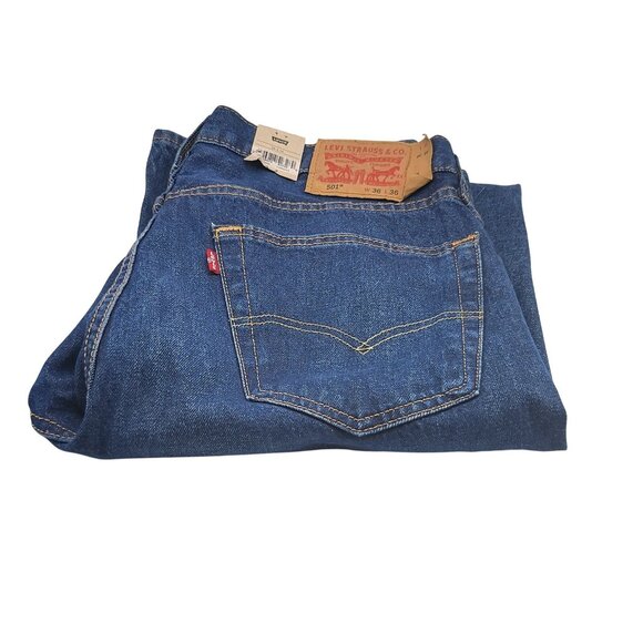 Levis 501 Jeans Mens 36x36 Blue Denim Straight Leg‎ Button Fly Original Fit - Picture 1 of 10